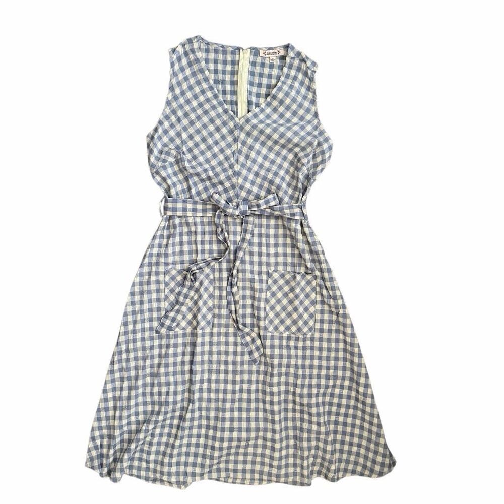 Nanette Lepore Size 8 NWT Blue Gingham Sleeveless Midi Dress Belted Pockets